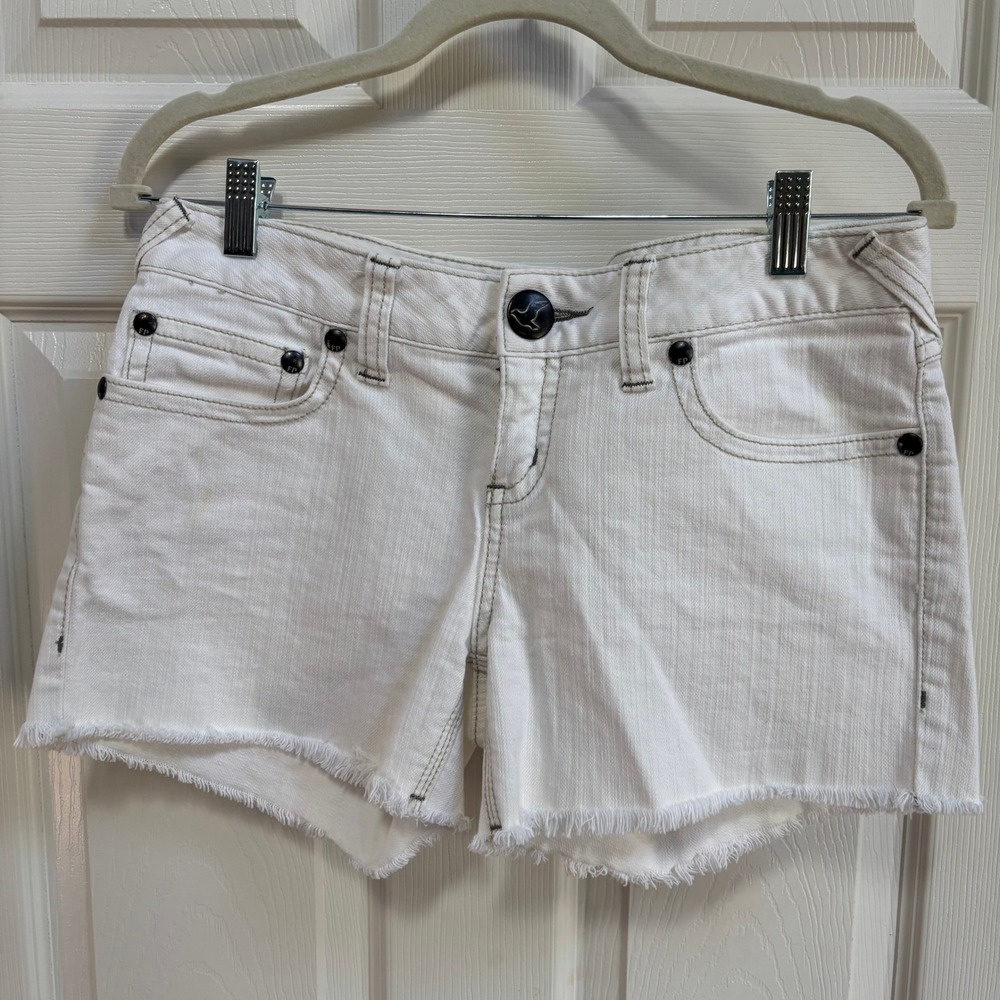 Free People Off White Denim Cutoff Shorts Raw Hem Contrast Stitch Sz 29 Low Rise